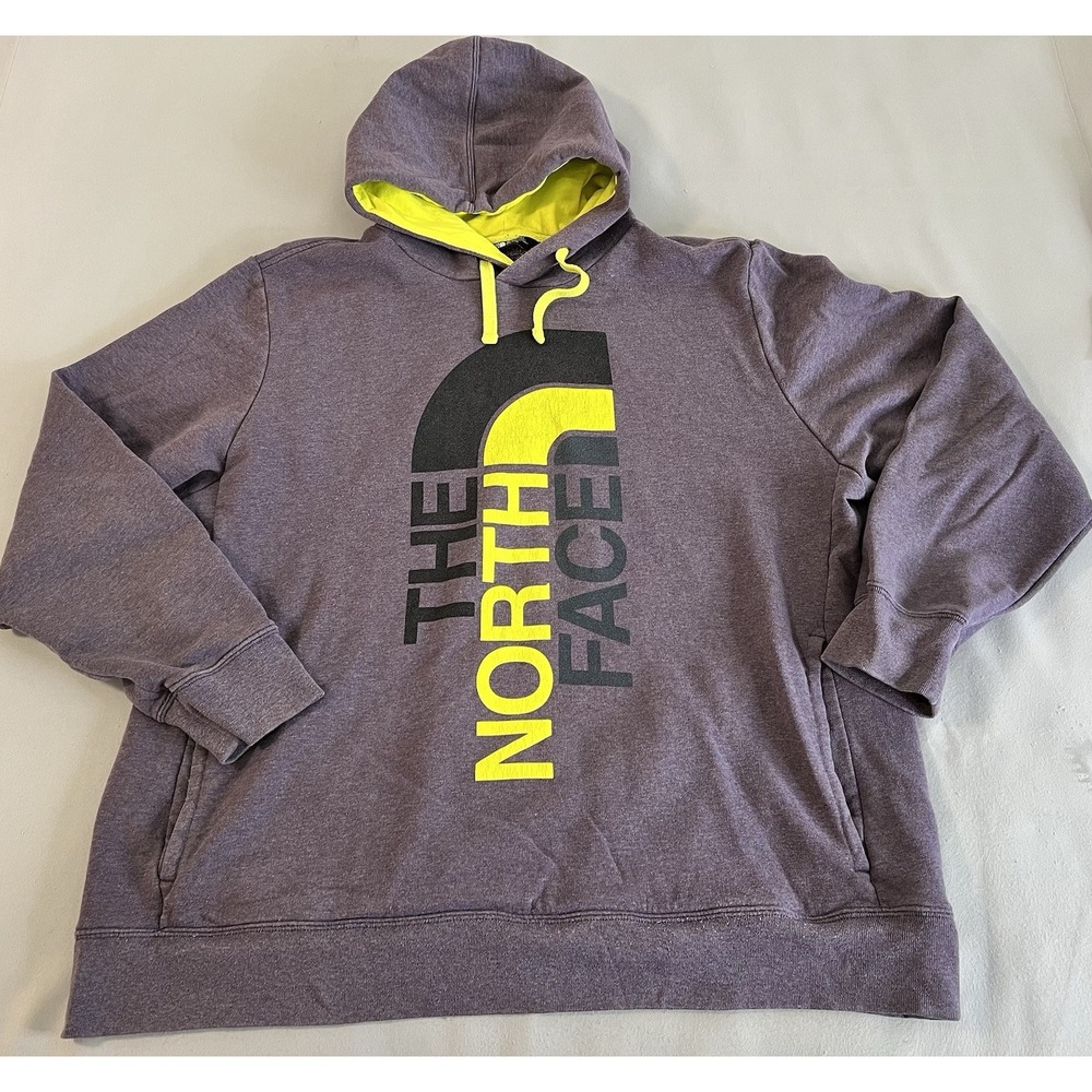 THE NORTH FACE Pullover Sweatshirt Hoodie Logo Men's Sz XXL Lime Purple Gym
